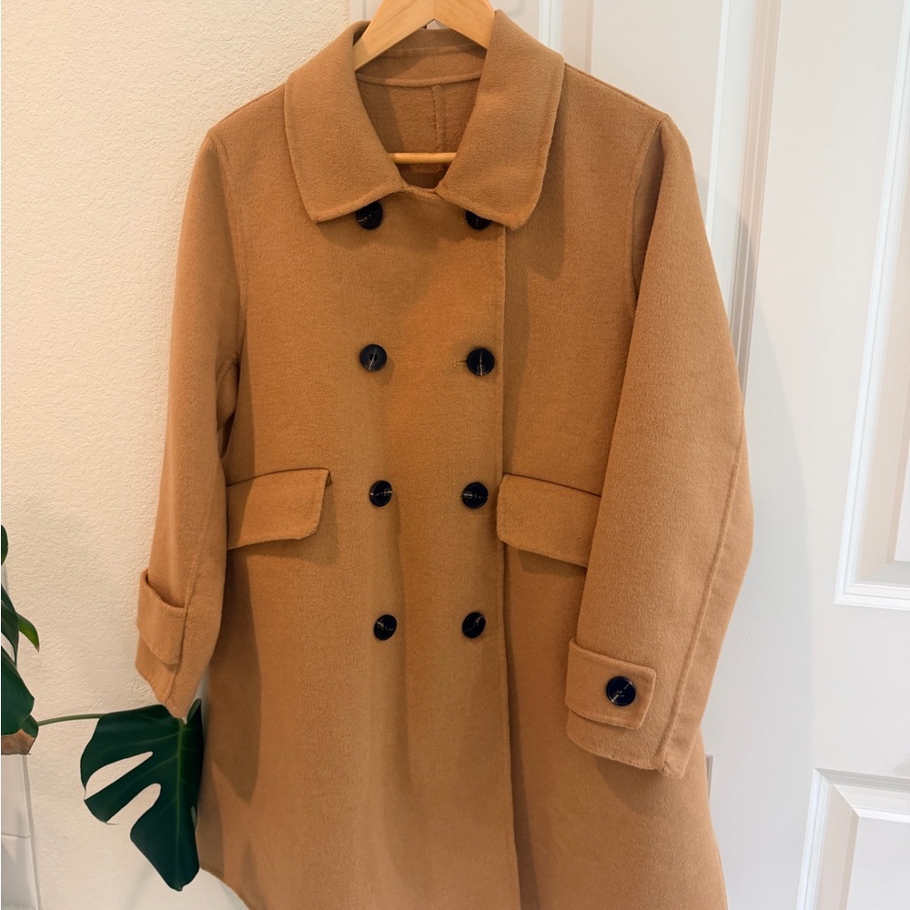 Classic Tan Double-Breasted Wool Coat